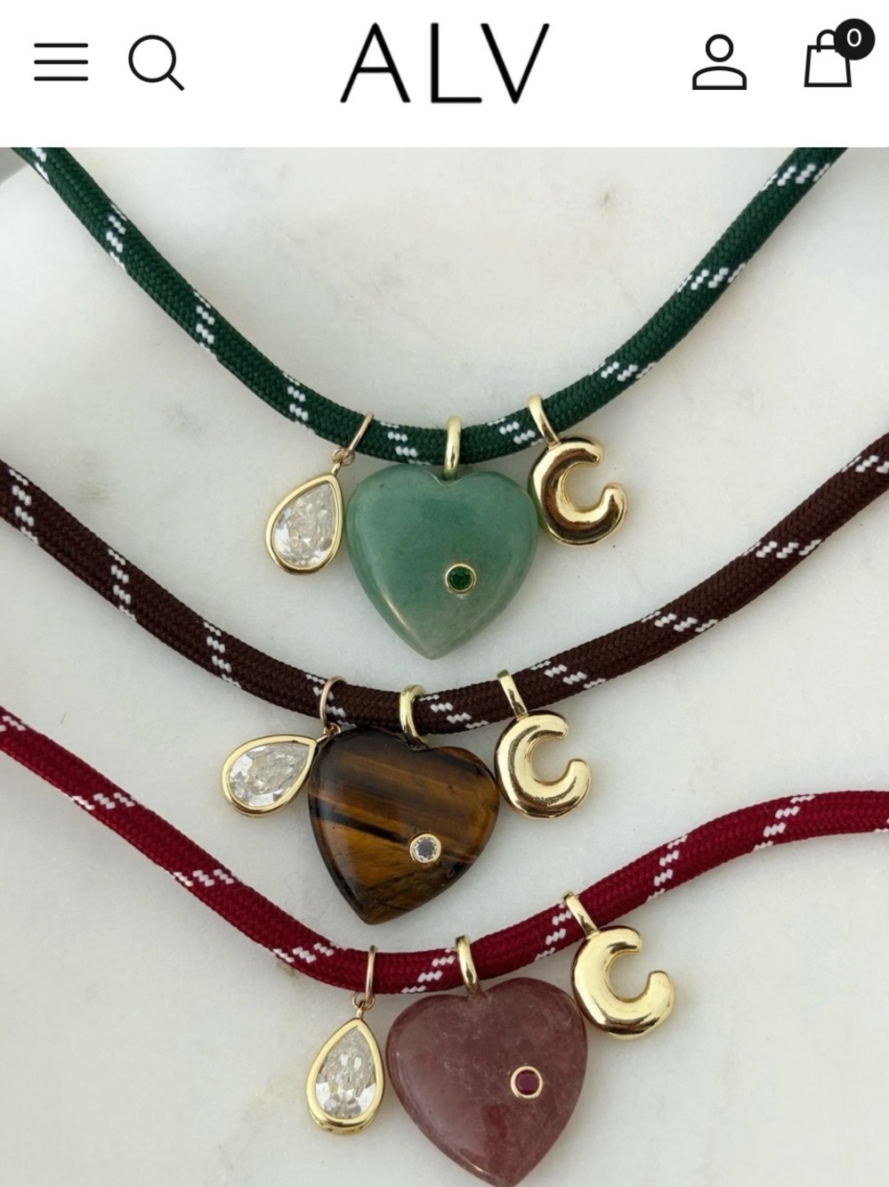 ALV Jewels Heart Charm Necklace in Brown, with “K” initial and stone charm